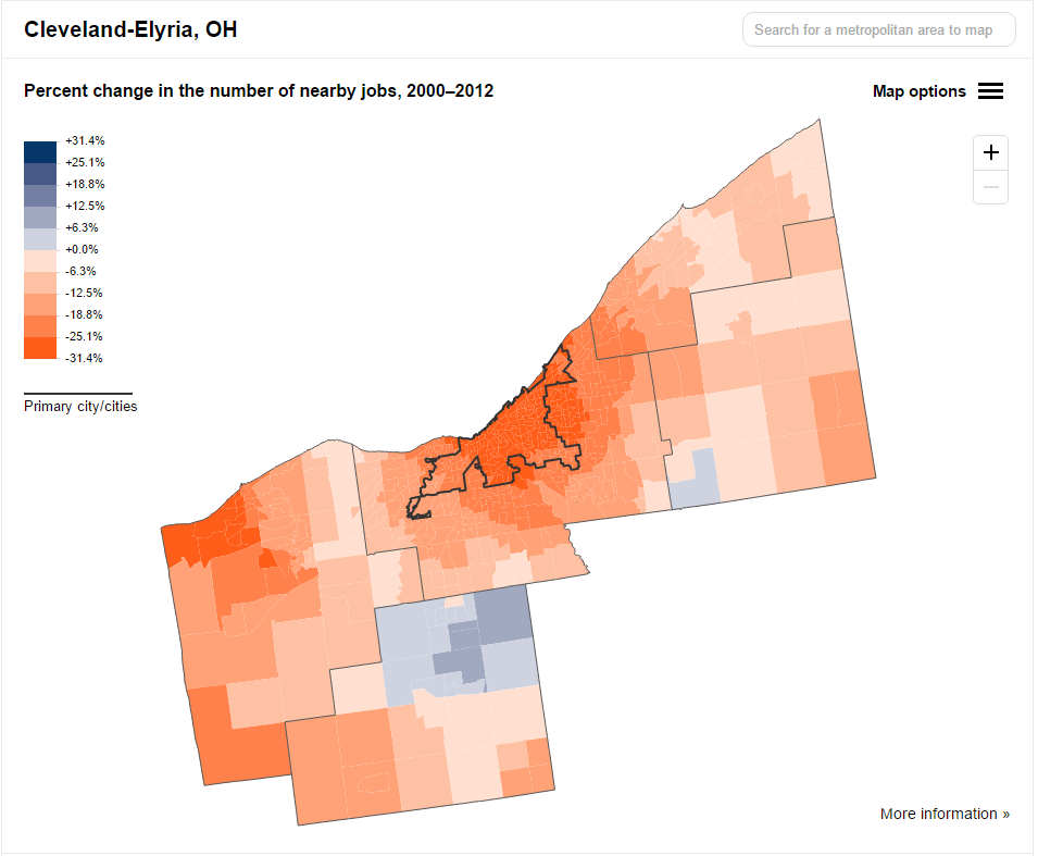 cleveland job sprawl 2000-2012